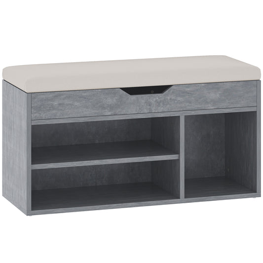 HOMCOM Shoes Cabinet Bench Hidden Storage Padded Seat Organiser Footwear Rack Hallway Grey Wood Grain