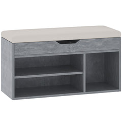 HOMCOM Shoes Cabinet Bench Hidden Storage Padded Seat Organiser Footwear Rack Hallway Grey Wood Grain