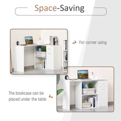 HOMCOM L-Shaped Desk, Corner Computer Desk, Adjustable Study Table with Storage Shelf, Drawer and Cabinet, Workstation for Home Office, White Wood Grain