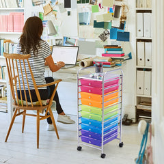 10 Drawers Mobile Storage Trolley with 4 Wheels for Beauty-Multicolor