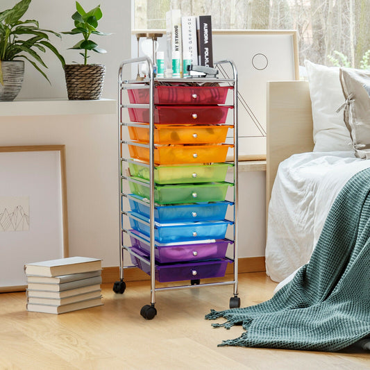 10 Drawers Mobile Storage Trolley with 4 Wheels for Beauty-Multicolor