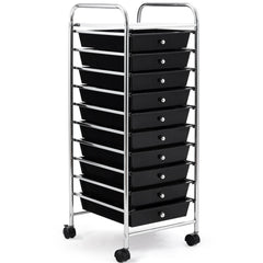 10 Drawers Mobile Storage Trolley with 4 Wheels for Beauty-Black