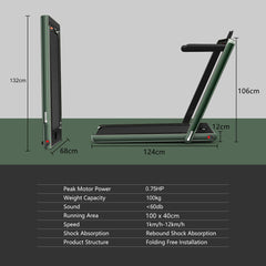 Folding Treadmill Electric 1-12KM/H with Bluetooth-Green