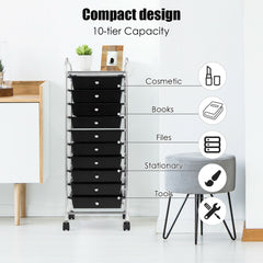 10 Drawers Mobile Storage Trolley with 4 Wheels for Beauty-Black