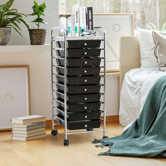 10 Drawers Mobile Storage Trolley with 4 Wheels for Beauty-Black