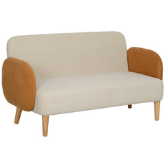 HOMCOM Two-Seater Velvet-Feel Mid Century Sofa - Cream/Orange