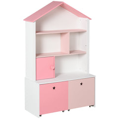 HOMCOM Kids Bookshelf Chest w/ Drawer with Wheels Baby Toy Wood Organizer Display Stand Storage Cabinet 80x34x130cm Pink