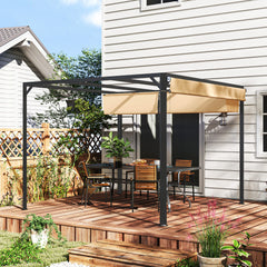 Outsunny 3 x 3m Aluminium Pergola, with Retractable Roof and Wall - Khaki