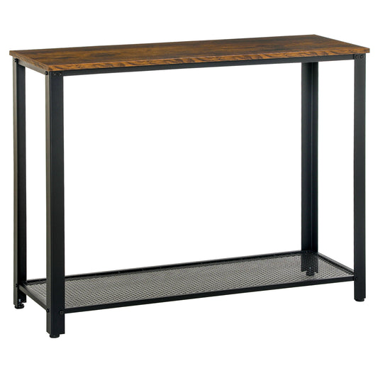 HOMCOM Industrial Console Table√Ø¬º≈íEntryway Table w/Bottom Mesh Shelf Metal Frame Vintage Sofa Table for Hallway, Living Room, Rustic Brown