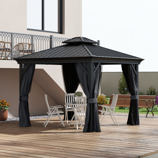 Outsunny 3.65 x 3m Aluminium Hardtop Gazebo, with Accessories - Dark Grey