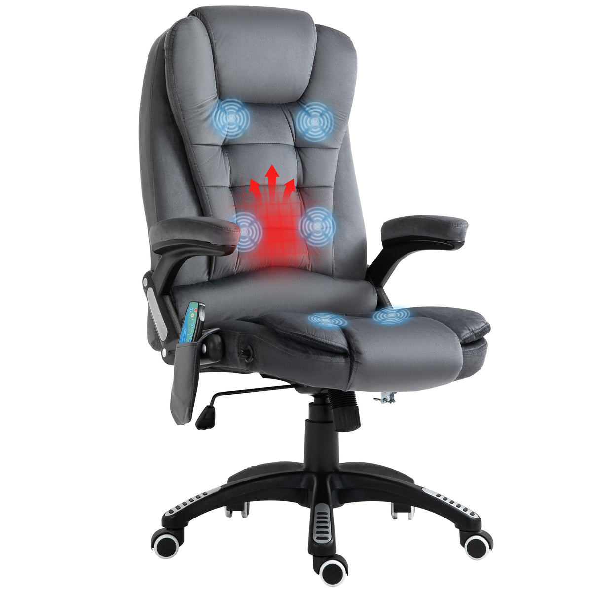 Vinsetto Massage Recliner Chair Heated Office Chair with Six Massage Points Velvet-Feel Fabric 360√Ç¬∞ Swivel Wheels Grey