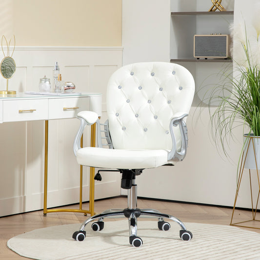 Vinsetto Office Chair Ergonomic 360√Ç¬∞ Swivel PU Diamante Padded Base 5 Castor Wheels for Home Work White