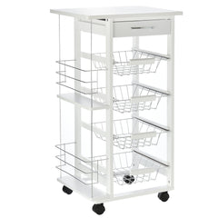 HOMCOM Rolling Kitchen Cart, Utility Storage Cart with 4 Basket Drawers & Side Racks, Wheels for Dining Room, White