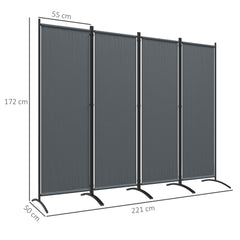 Outsunny 4 Panel Folding Garden Divider, 1.7m Privacy Screen with Wide Feet, Portable Freestanding Privacy Panel for Deck, Pool, Hot Tub, Dark Grey