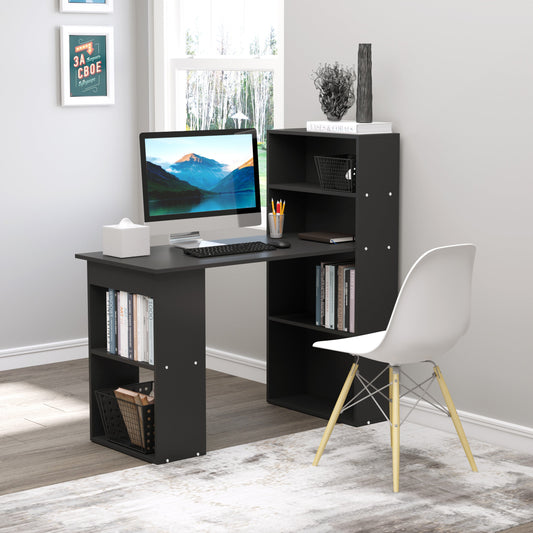 HOMCOM 120cm Modern Computer Desk Bookshelf Study Table Workstation PC Laptop Writing Home Office 6 Shelves, Black