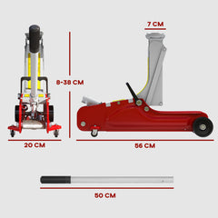 HOMCOM Low Profile Jack, Hydraulic Racing Floor Jack, 8-38cm Lifting Range, 2.5 Ton Capacity, Red