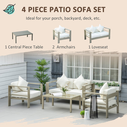 Outsunny 4 Pieces Outdoor Garden Furniture Set, Aluminium Frame Backyard Furniture w/ Thick Padded Cushioned Loveseat, 2 Chairs, and Glass Top Table, Champagne Gold