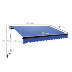 Outsunny 3 x 2.5m Electric Awning with LED Light and Remote Controller, Aluminium Frame DIY Retractable Awning, UV50+ Sun Shade Canopy for Garden Patio Deck Door Window, Blue