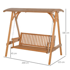 Outsunny 3 Seater Garden Swing Seat Wooden Swing Chair Hammock Bench Lounger with Canopy, Natural