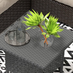 Outsunny Rattan Side Table, Outdoor Coffee Table with Plastic Board Under the Full Woven Table Top for Patio, Garden, Balcony, Grey