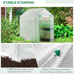 Outsunny Walk In Greenhouse with 2-Tier Shelves, Roll up Zip Panel Door, Garden Polytunnel Steeple Grow House for Outdoor, 6 x 4 x 6ft White