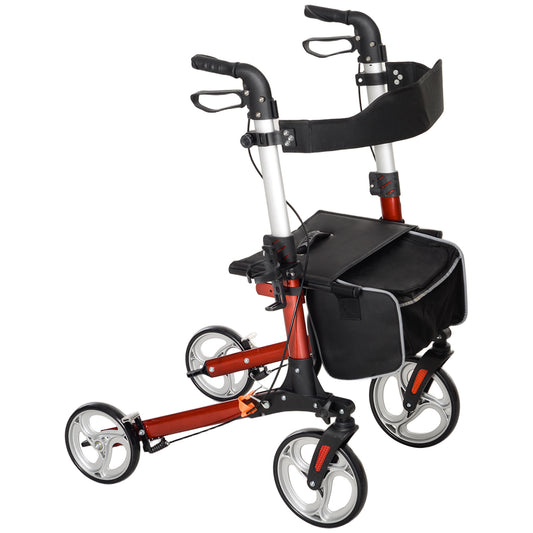 HOMCOM 88.5-106cm Aluminium Frame Rollator Walker, with Brakes - Red