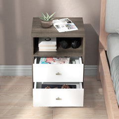 HOMCOM Industrial-Scandinavian Mix Bedside Table, with Drawers and Shelf