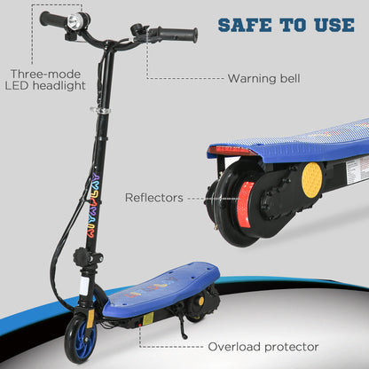 HOMCOM Foldable Electric Scooter, with LED Headlights, for Ages 7-14 Years, Blue