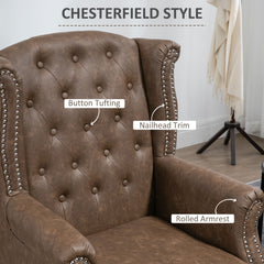 كرسي بذراعين من HOMCOM Wingback Accent Chair بتصميم Chesterfield مع حواف رأس مسمارية لغرفة المعيشة وغرفة النوم، بني