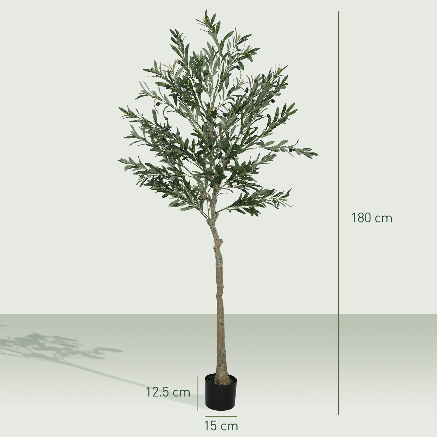 HOMCOM 6ft/ 180cm Decorative Artificial Plant, Silk Olive Tree with 900 Leaves and 40 Olive Fruits in Pot, Fake Plant for Home, Office, Living Room, Indoor Decor