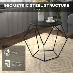 HOMCOM Round Side Table, Minimalist End Table with Steel Frame, Small Coffee Table for Living Room, Bedroom, Black