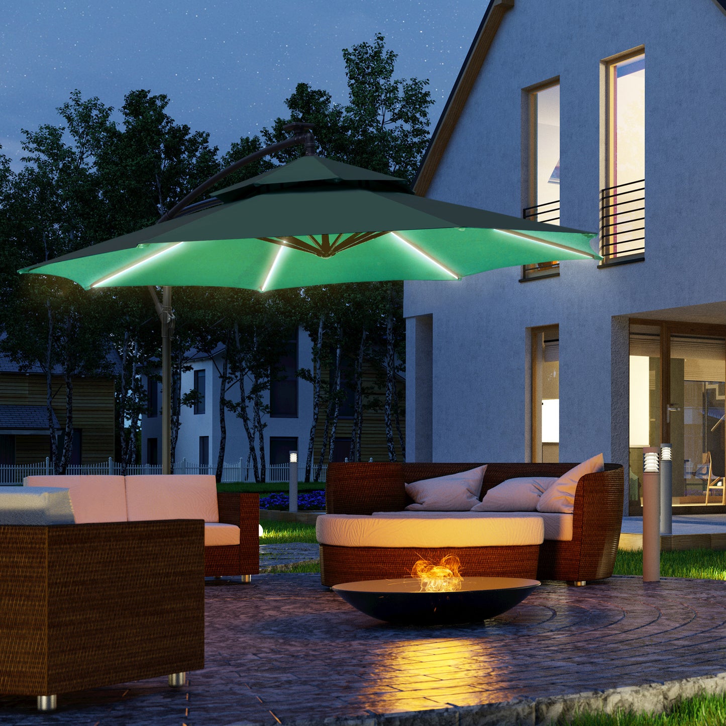 مظلة خارجية بإضاءة LED بطول 3 أمتار من Outsunny - خضراء