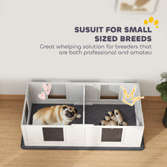 PawHut Two Room Design, Whelping Box for Dogs with Whelping Pad, Clear Panels, Adjustable Entrance, for Small Dogs, 164 x 80cm