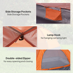 Outsunny 2 Person Camping Tent, Dome Tent with Zipped Doors, Storage Pocket, Portable Handy Bag, Orange