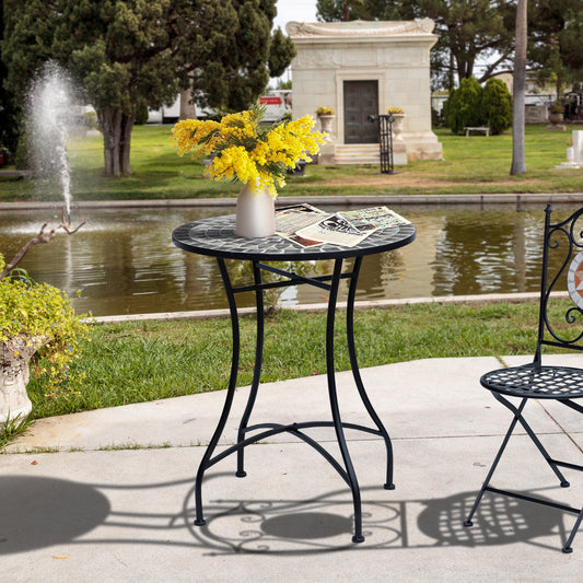 Outsunny Round Mosaic Tabletop Garden Table - Grey/Black