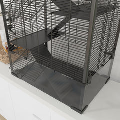 PawHut 4 Tiers Hamster Cage with Deep Tempered Glass Bottom, Hut, Running Wheel, Food Dish, Water Bottle, 60 x 40 x 80cm