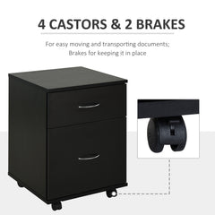 HOMCOM Two Drawer Filing Cabinet with Wheels- Black Wood Grain