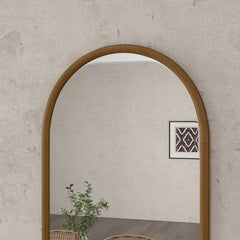 HOMCOM 110 x 65cm Wooden Arched Mirror - Natural Finish