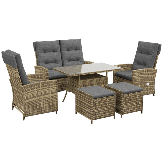 Outsunny Six-Piece Rattan Garden Set, with Reclining Chairs - Grey