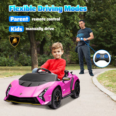 AIYAPLAY 12V Lamborghini Autentica Licensed Kids Electric Car with Remote Control, Four Suspension Wheels, Soft Start, Pink