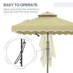 Outsunny 2.5m Square Double Top Garden Parasol Cantilever Umbrella with Ruffles, Beige