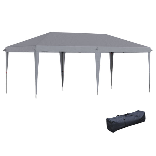 Outsunny Pop Up Gazebo 3 x 6m, Foldable Canopy Tent, Height Adjustable Wedding Awning Canopy w/ Carrying Bag, Grey