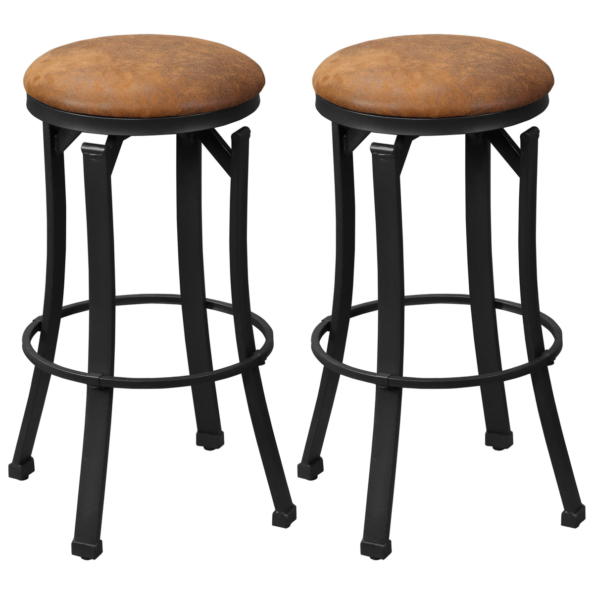 HOMCOM Bar Stools, Set of 2, Microfiber Cloth Breakfast Bar Chairs with Footrest, Vintage Kitchen Stools with Powder-coated Steel Legs for Dining Area and Home Bar, Brown