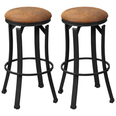 HOMCOM Bar Stools, Set of 2, Microfiber Cloth Breakfast Bar Chairs with Footrest, Vintage Kitchen Stools with Powder-coated Steel Legs for Dining Area and Home Bar, Brown