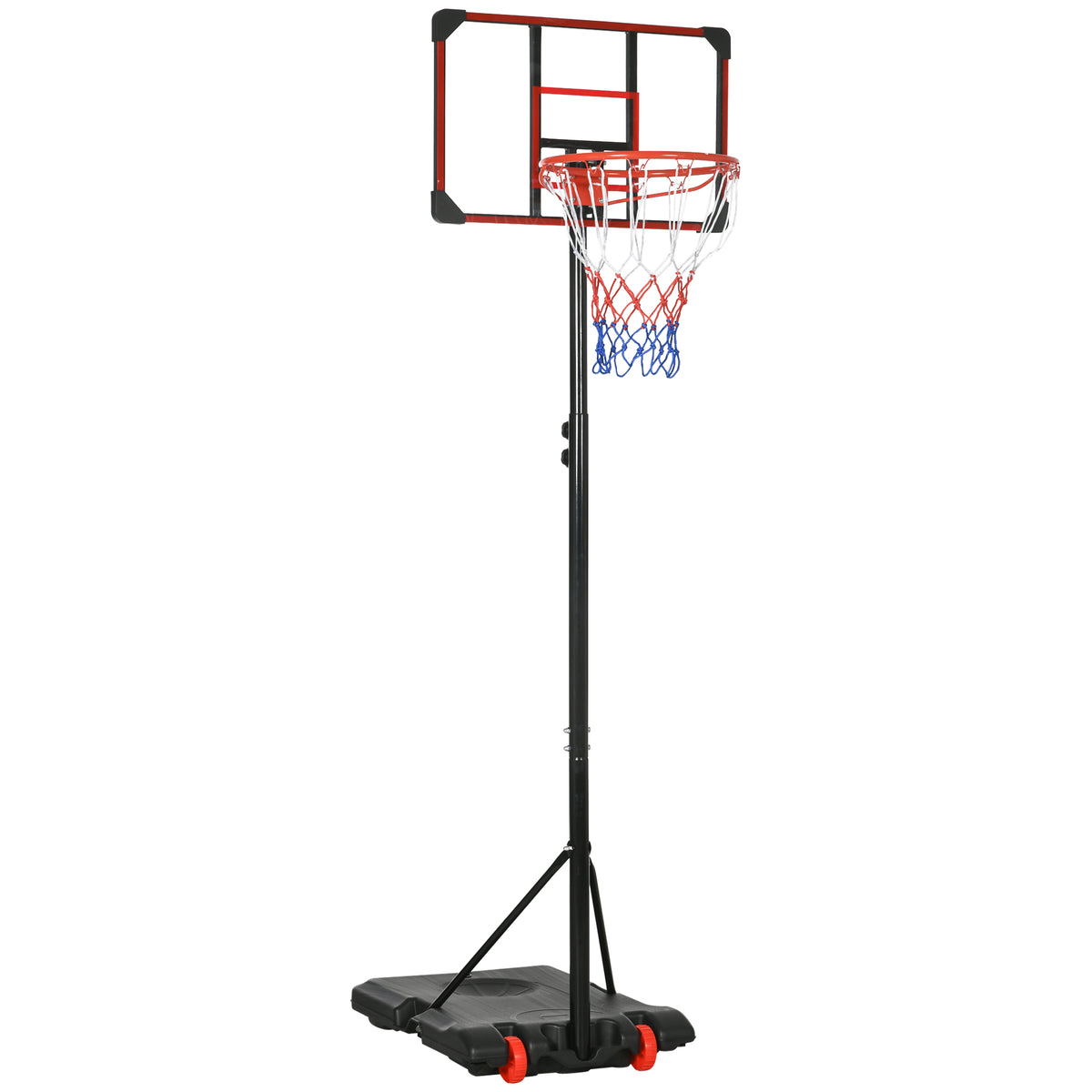 SPORTNOW Height Adjustable Basketball Hoop and Stand with Firm Backboard and Weighted Base, Portable on Wheels, Red