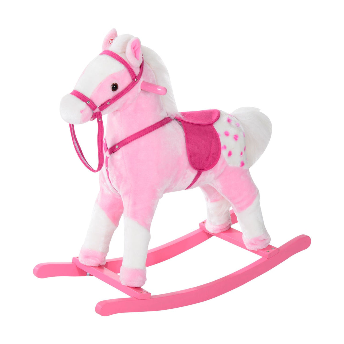 HOMCOM Baby Rocking Horse Plush Ride on Animals Rocker with Sound Handle Grip for Kids 3-6 Years - Pink