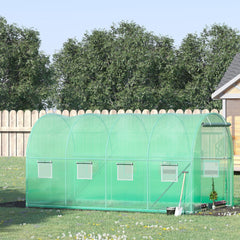 Outsunny Walk-in Polytunnel Greenhouse, Outdoor Garden Tunnel Greenhouse Tent with Zipped Roll-Up Door and 8 Mesh Windows, 4 x 2M