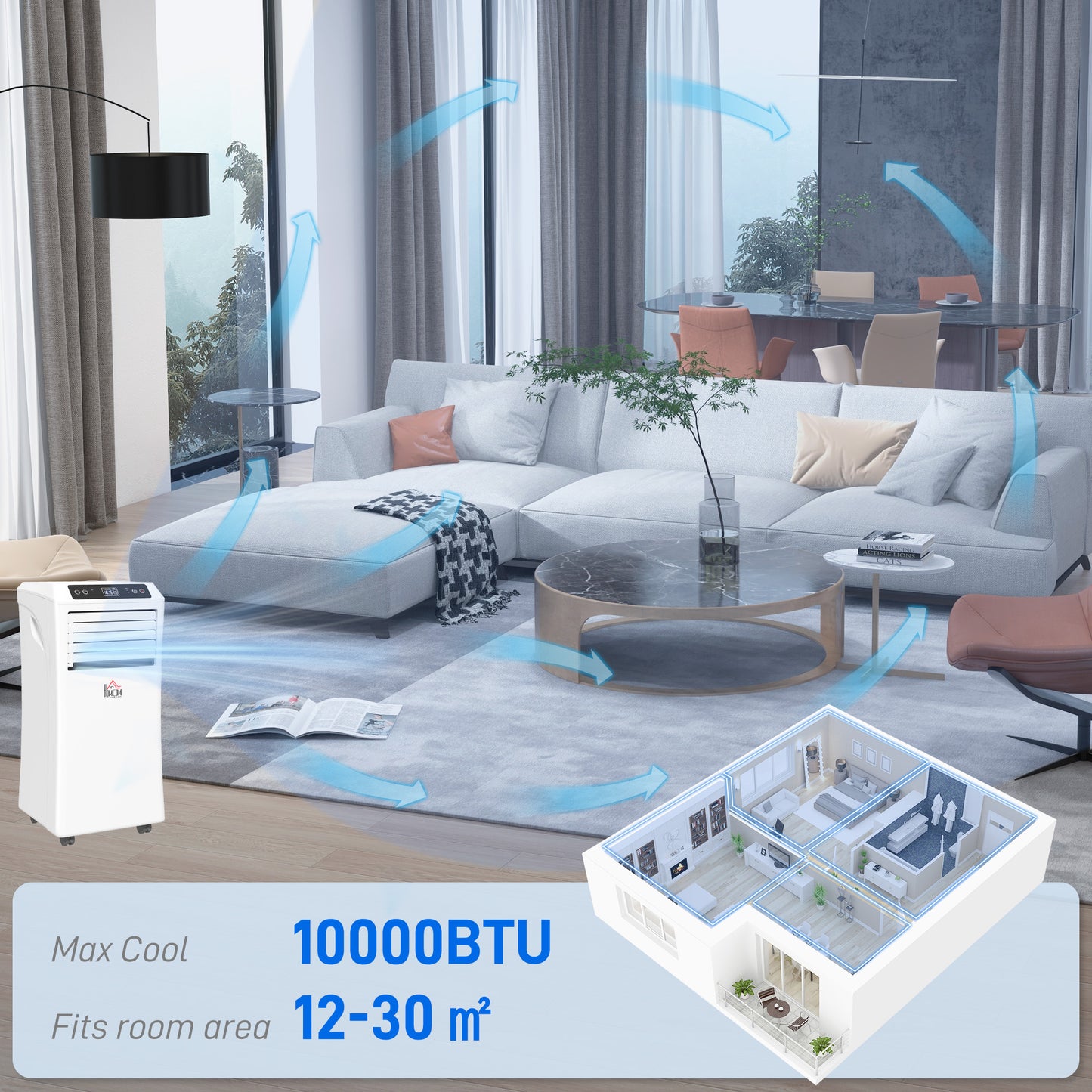 HOMCOM 10000 BTU Air Conditioning Unit, 3-in-1 Portable Air Conditioner, Dehumidifier, Cooling Fan with Remote Control, Digital Display, 2 Speeds, 24H Timer, Window Venting Kit, 30m√Ç¬≤