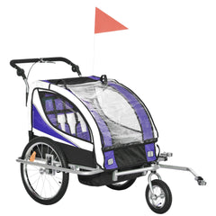 HOMCOM Baby Bike Trailer, Child Bicycle Trailer with 5 Point Harness, Steel Frame, Reflectors, Safety Flag, Hitch Coupler, Purple