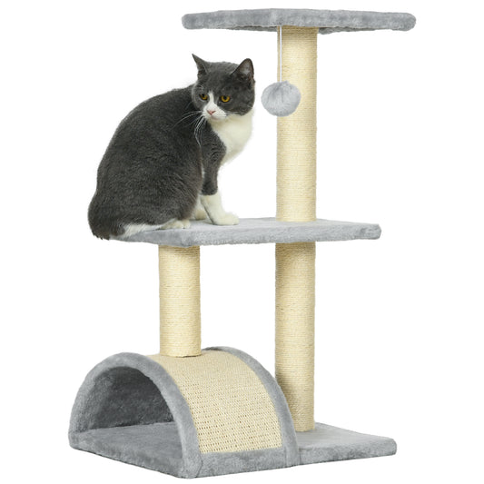 PawHut 72cm Cat Tree with Scratching Post, Pad for Indoor Cats - Light Grey